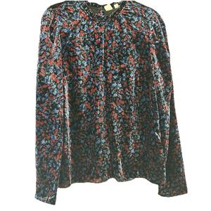 Gap Velvet Floral Top Size Small Tall Black Ditzy Floral Peasant Casual Office